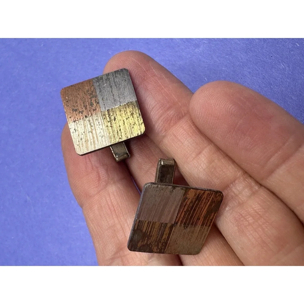 Lara Metales Casados Cufflinks Alpaca Mixed Metals Geometric Brushed Vtg